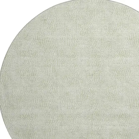 8' Artichoke Green And Ivory Geometric Washable Round Rug With UV Protection Photo 2