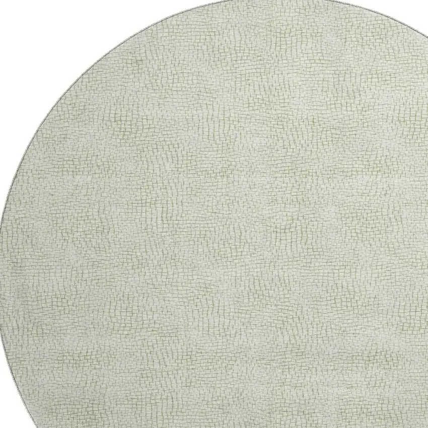 8' Artichoke Green And Ivory Geometric Washable Round Rug With UV Protection Photo 2