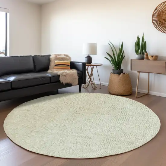 8' Artichoke Green And Ivory Geometric Washable Round Rug With UV Protection Photo 4