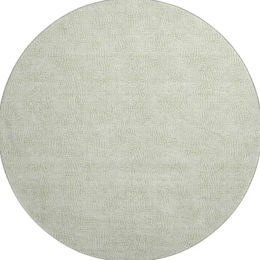 8' Artichoke Green And Ivory Geometric Washable Round Rug With UV Protection Photo 3