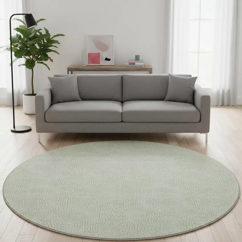 8' Artichoke Green And Ivory Geometric Washable Round Rug With UV Protection Photo 2