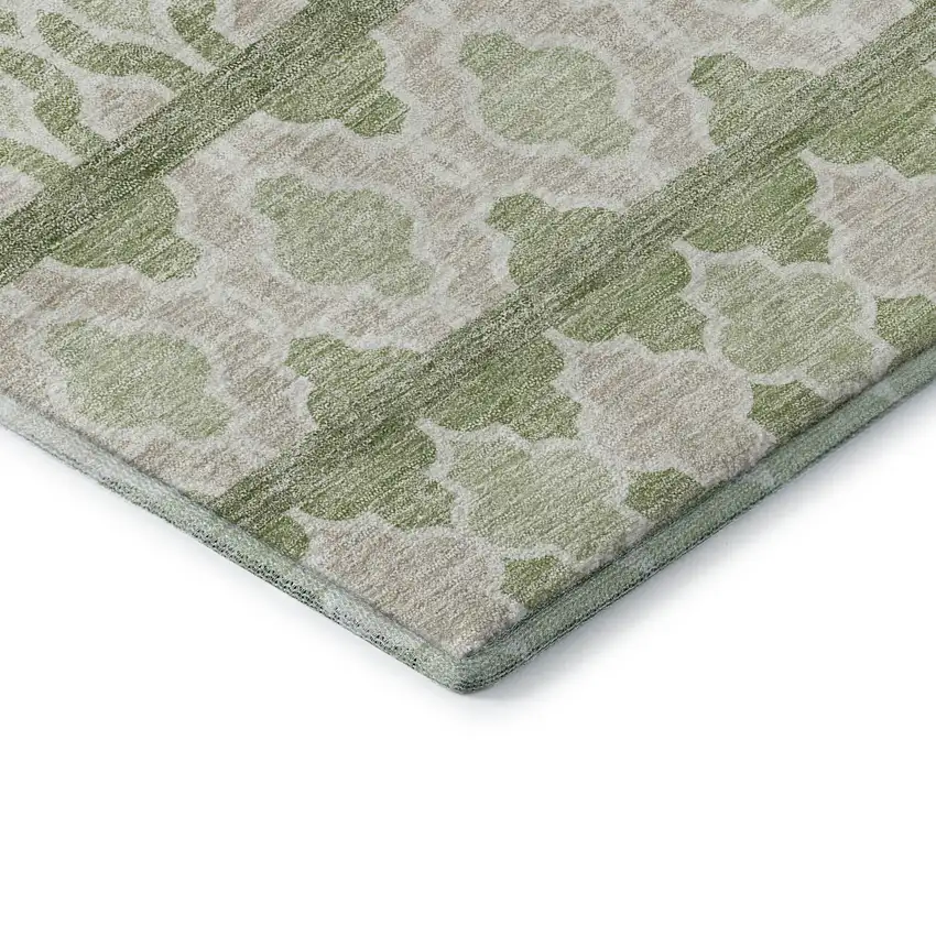 8' Artichoke Green And Ivory Ikat Washable Round Rug With UV Protection Photo 7