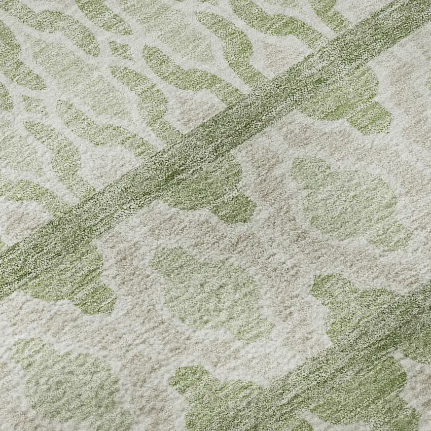 8' Artichoke Green And Ivory Ikat Washable Round Rug With UV Protection Photo 9