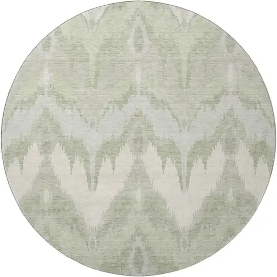 8' Artichoke Green And Ivory Ikat Washable Round Rug With UV Protection Photo 4