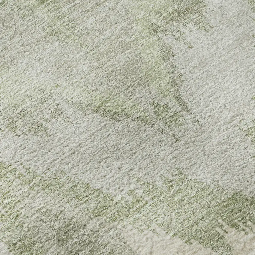 8' Artichoke Green And Ivory Ikat Washable Round Rug With UV Protection Photo 9