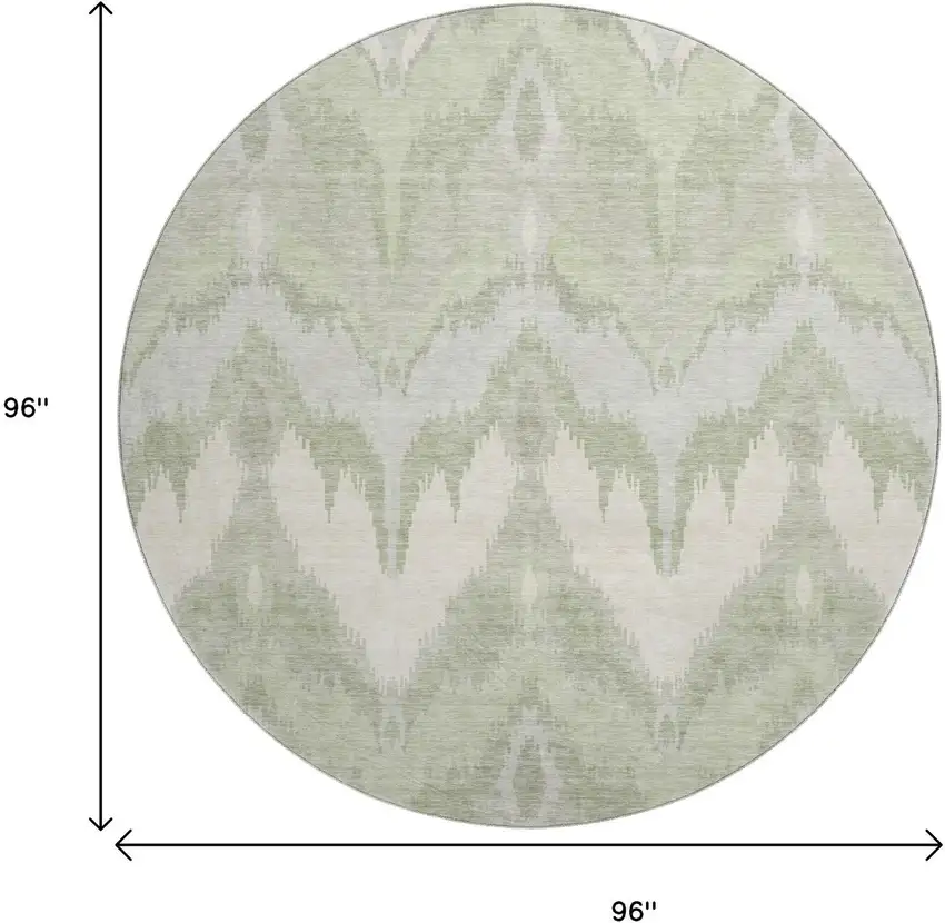 8' Artichoke Green And Ivory Ikat Washable Round Rug With UV Protection Photo 3