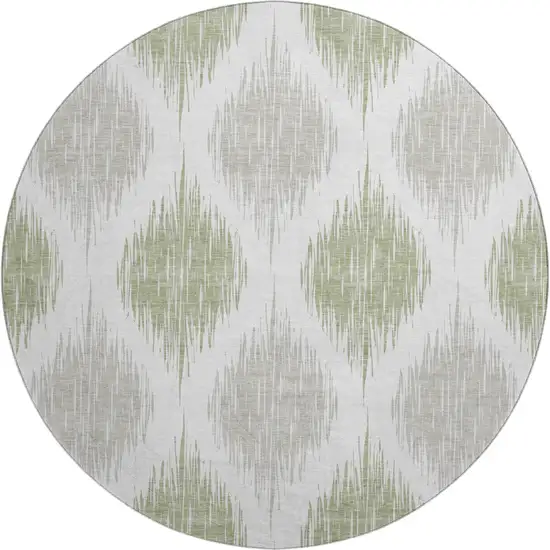 8' Artichoke Green And Ivory Ikat Washable Round Rug With UV Protection Photo 1