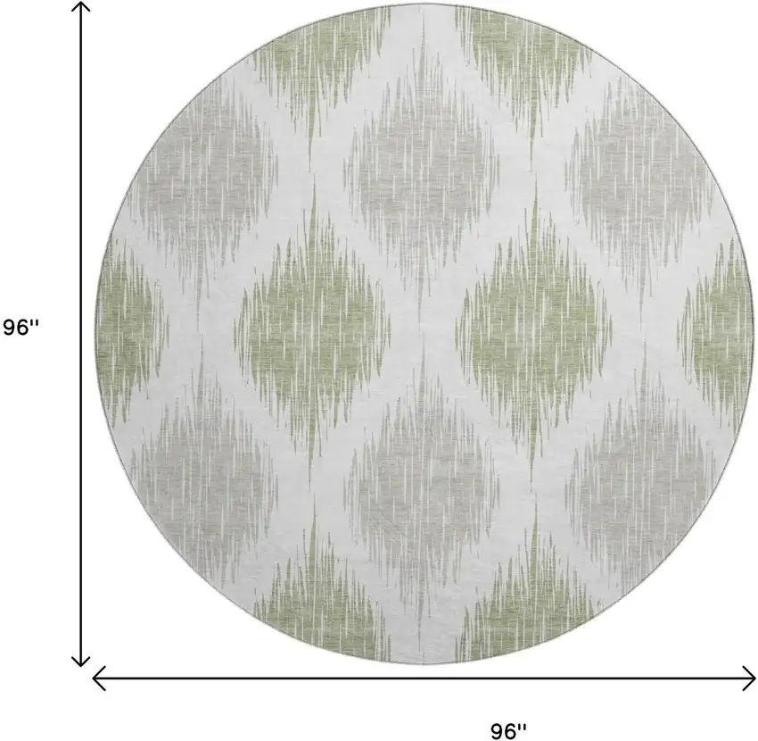 8' Artichoke Green And Ivory Ikat Washable Round Rug With UV Protection Photo 3