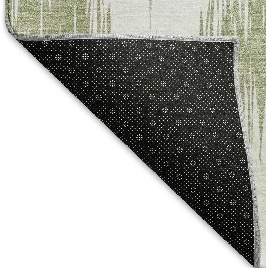 8' Artichoke Green And Ivory Ikat Washable Round Rug With UV Protection Photo 6