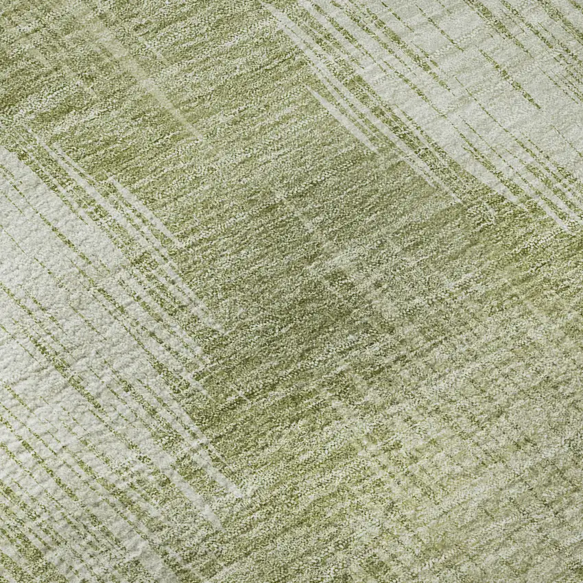 8' Artichoke Green And Ivory Ikat Washable Round Rug With UV Protection Photo 9