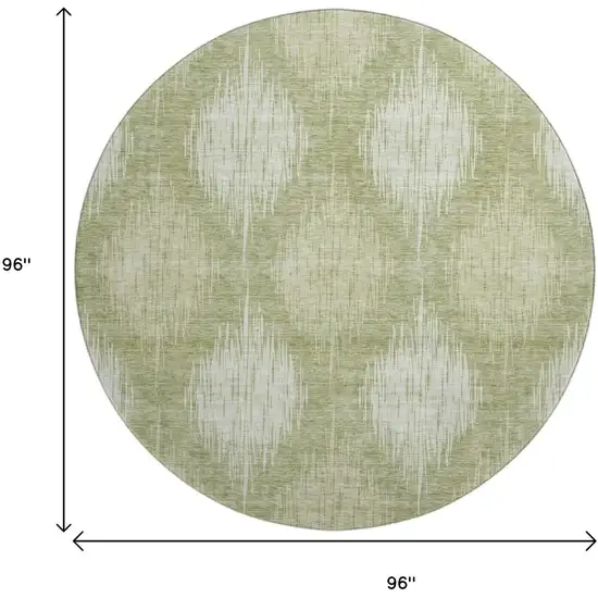 8' Artichoke Green And Ivory Ikat Washable Round Rug With UV Protection Photo 3