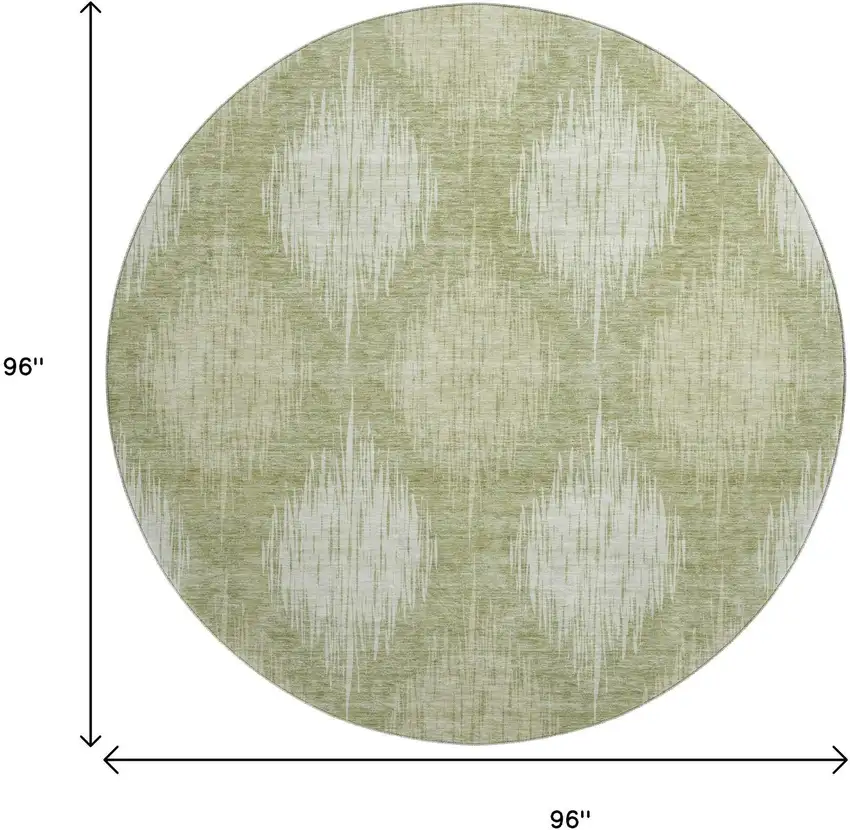 8' Artichoke Green And Ivory Ikat Washable Round Rug With UV Protection Photo 3