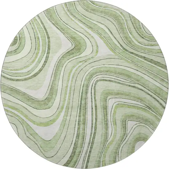 8' Artichoke Green And Ivory Marble Washable Round Rug With UV Protection Photo 4