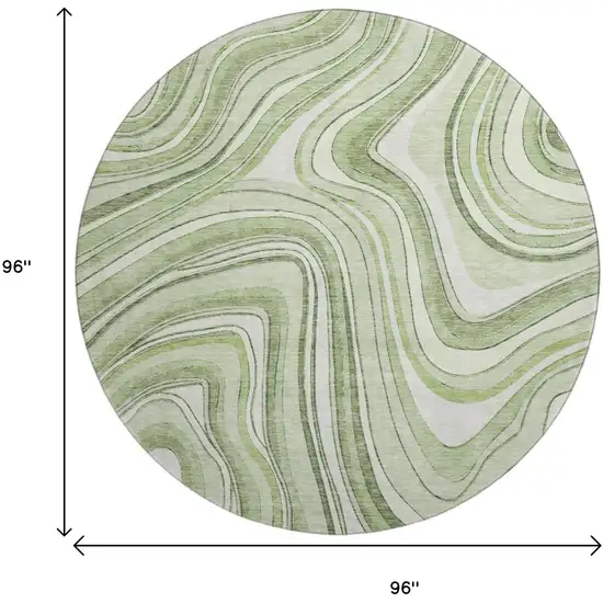 8' Artichoke Green And Ivory Marble Washable Round Rug With UV Protection Photo 3