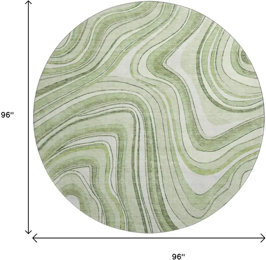 8' Artichoke Green And Ivory Marble Washable Round Rug With UV Protection Photo 3