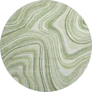 Photo of 8' Artichoke Green And Ivory Marble Washable Round Rug With UV Protection
