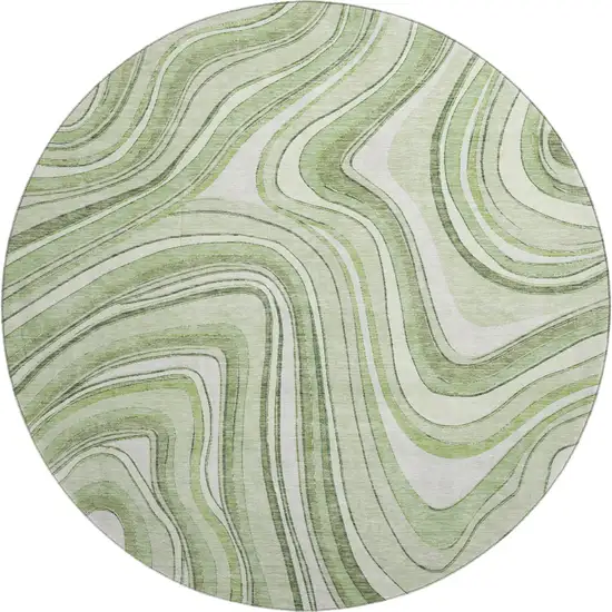 8' Artichoke Green And Ivory Marble Washable Round Rug With UV Protection Photo 1