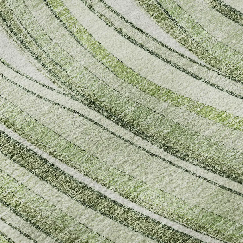 8' Artichoke Green And Ivory Marble Washable Round Rug With UV Protection Photo 9