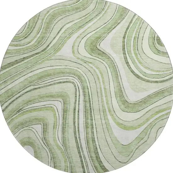 8' Artichoke Green And Ivory Marble Washable Round Rug With UV Protection Photo 3