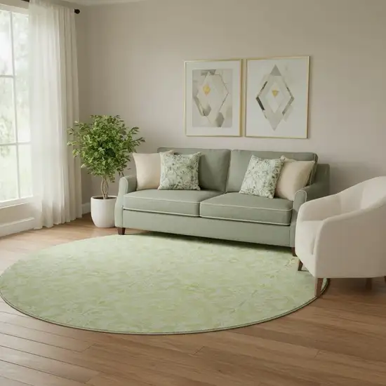 8' Artichoke Green And Ivory Medallion Washable Round Rug With UV Protection Photo 1