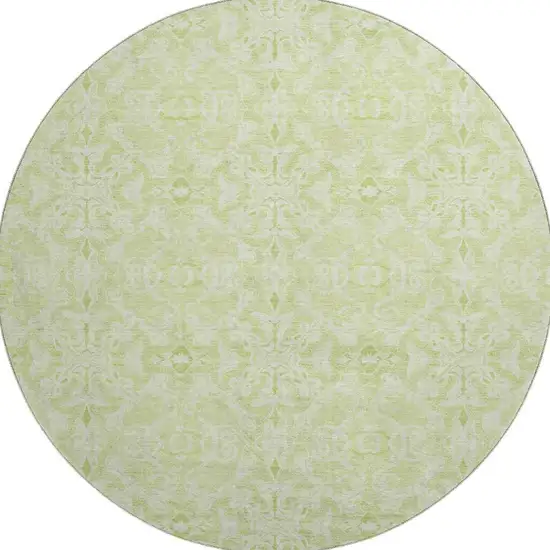8' Artichoke Green And Ivory Medallion Washable Round Rug With UV Protection Photo 4