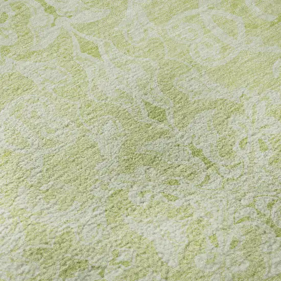 8' Artichoke Green And Ivory Medallion Washable Round Rug With UV Protection Photo 9