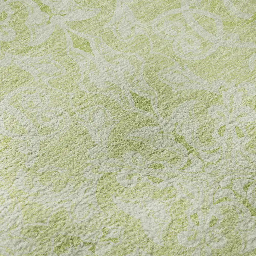 8' Artichoke Green And Ivory Medallion Washable Round Rug With UV Protection Photo 9