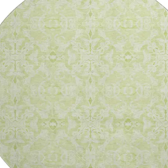 8' Artichoke Green And Ivory Medallion Washable Round Rug With UV Protection Photo 3