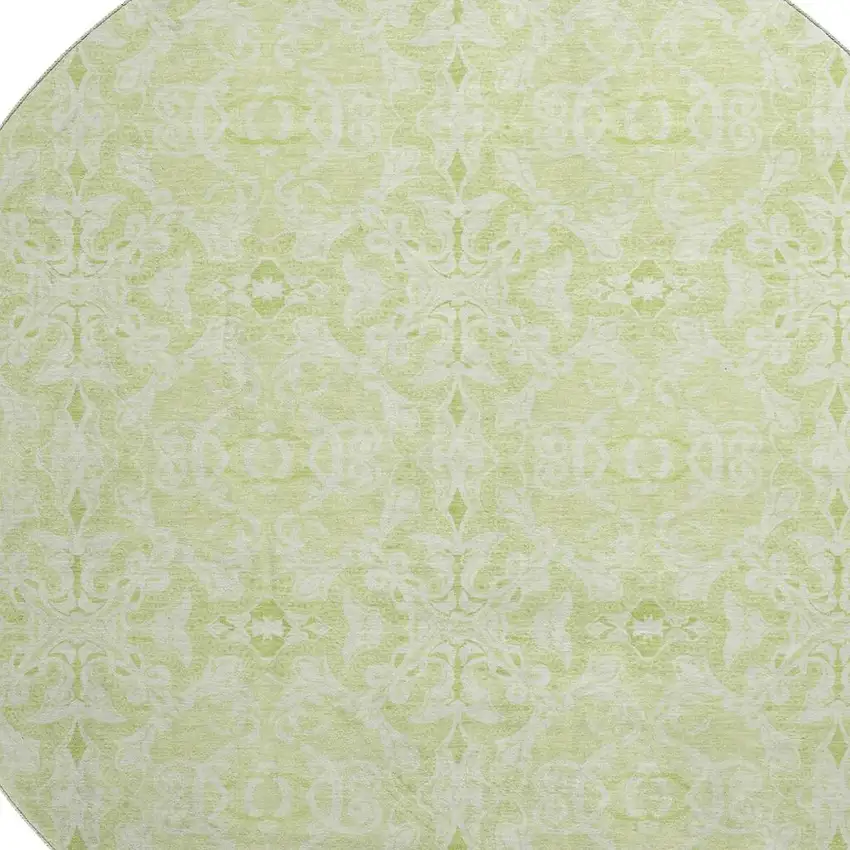 8' Artichoke Green And Ivory Medallion Washable Round Rug With UV Protection Photo 3