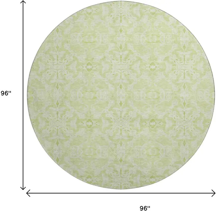 8' Artichoke Green And Ivory Medallion Washable Round Rug With UV Protection Photo 3