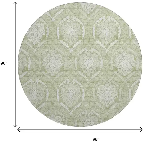 8' Artichoke Green And Ivory Medallion Washable Round Rug With UV Protection Photo 3