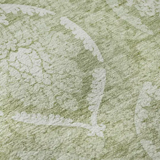 8' Artichoke Green And Ivory Medallion Washable Round Rug With UV Protection Photo 9