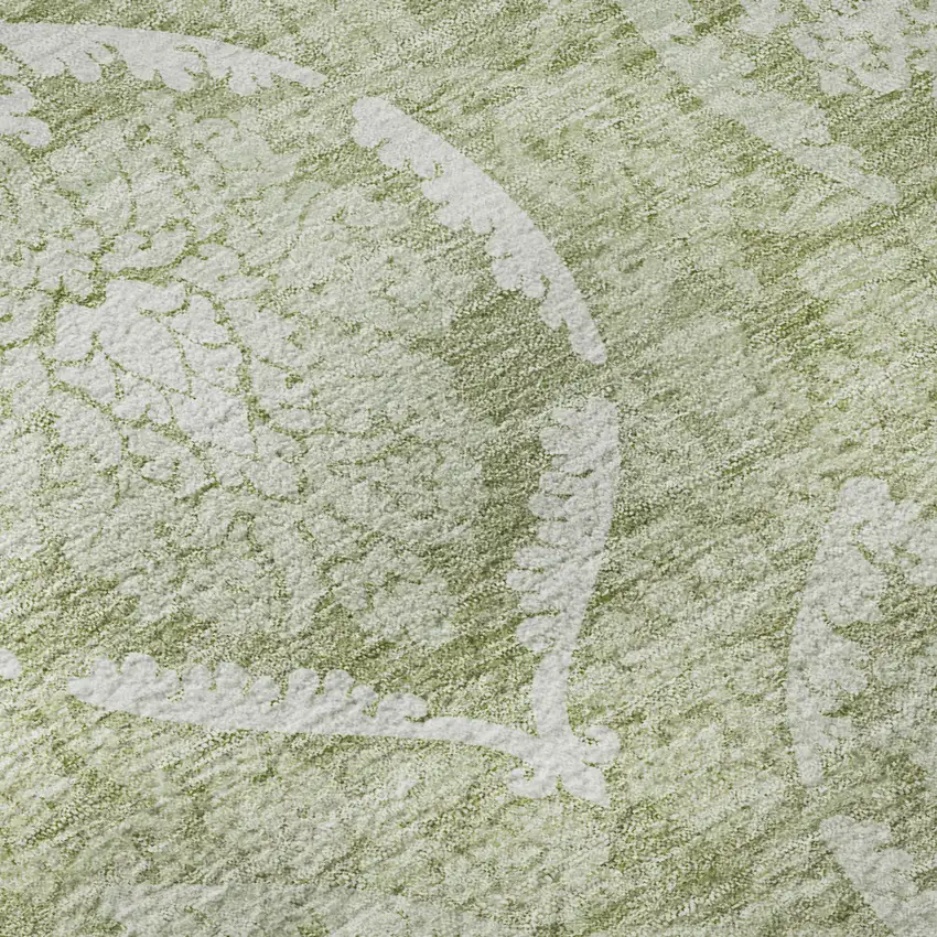 8' Artichoke Green And Ivory Medallion Washable Round Rug With UV Protection Photo 9