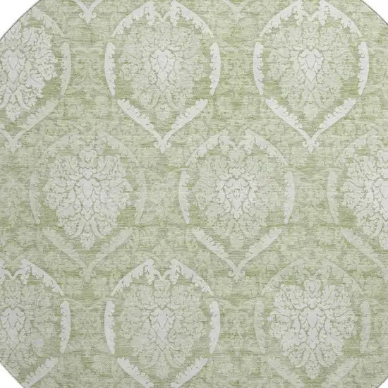 8' Artichoke Green And Ivory Medallion Washable Round Rug With UV Protection Photo 3