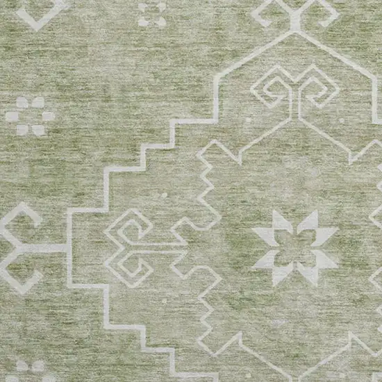 8' Artichoke Green And Ivory Medallion Washable Round Rug With UV Protection Photo 3