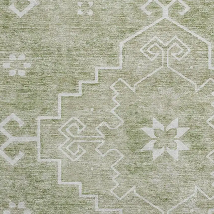 8' Artichoke Green And Ivory Medallion Washable Round Rug With UV Protection Photo 3