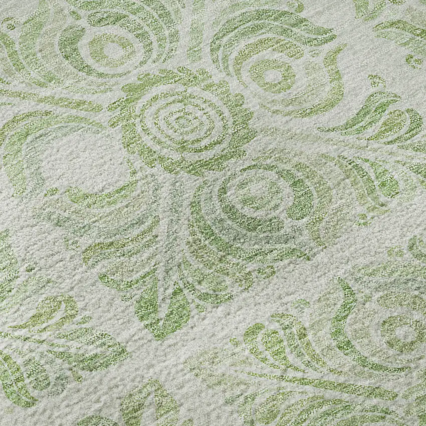 8' Artichoke Green And Ivory Medallion Washable Round Rug With UV Protection Photo 9