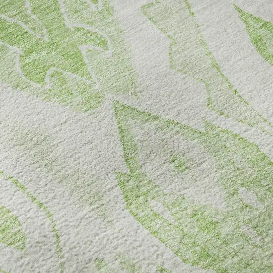 8' Artichoke Green And Ivory Moroccan Washable Round Rug With UV Protection Photo 9