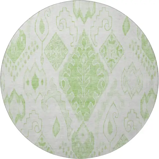 8' Artichoke Green And Ivory Moroccan Washable Round Rug With UV Protection Photo 4