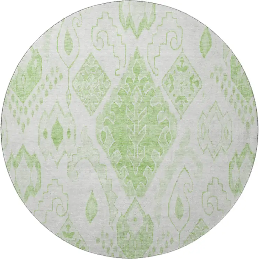 8' Artichoke Green And Ivory Moroccan Washable Round Rug With UV Protection Photo 4