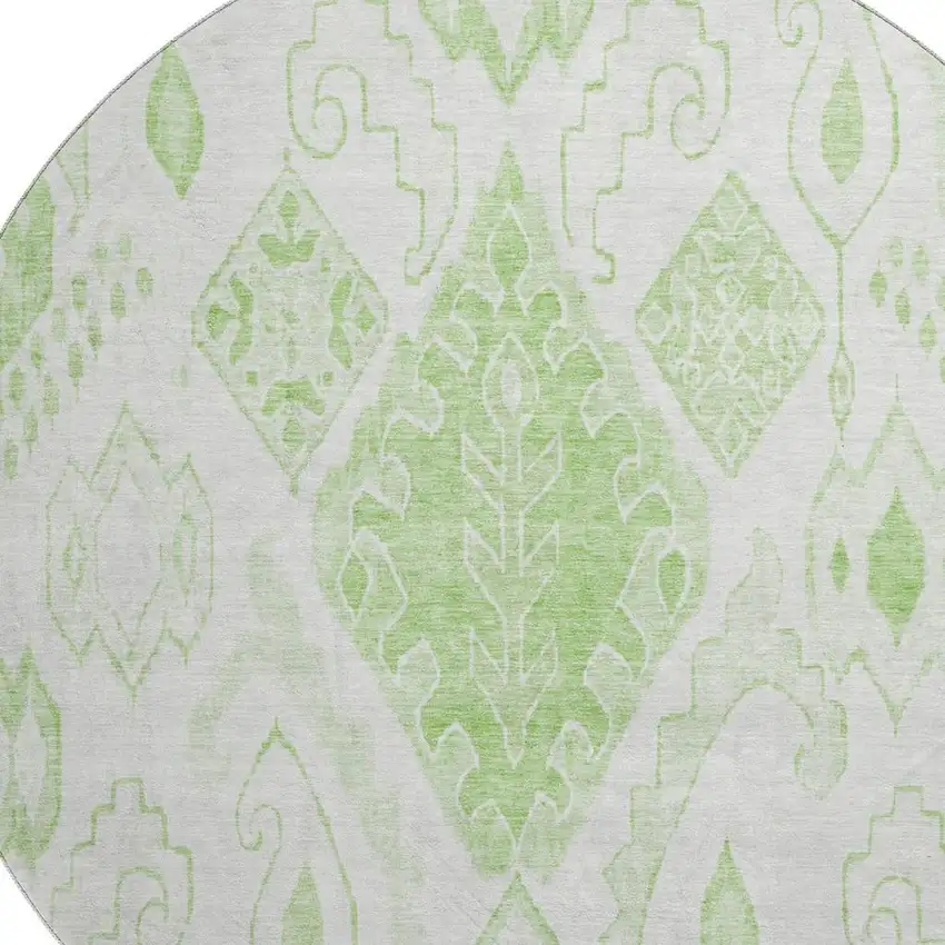 8' Artichoke Green And Ivory Moroccan Washable Round Rug With UV Protection Photo 3