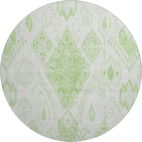 8' Artichoke Green And Ivory Moroccan Washable Round Rug With UV Protection Photo 1