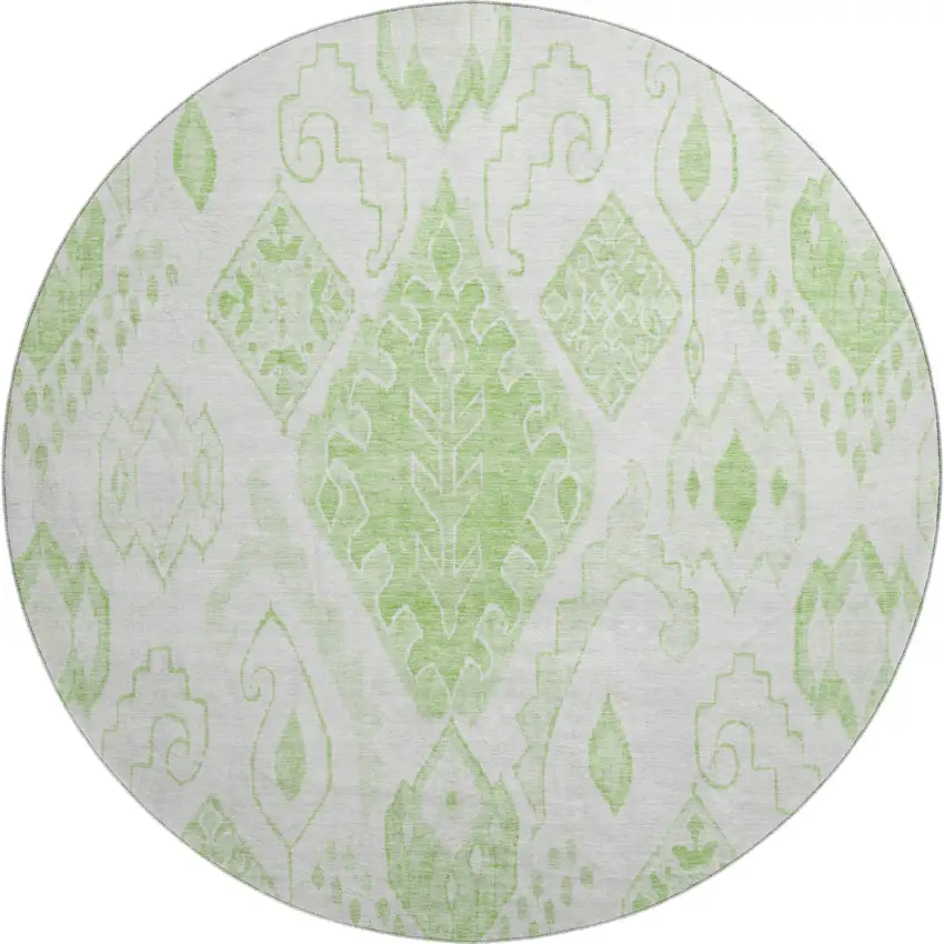 8' Artichoke Green And Ivory Moroccan Washable Round Rug With UV Protection Photo 1