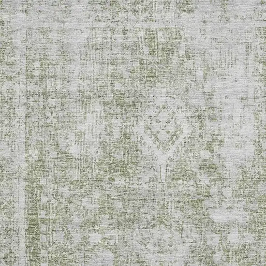 8' Artichoke Green And Ivory Oriental Washable Area Rug With UV Protection Photo 2