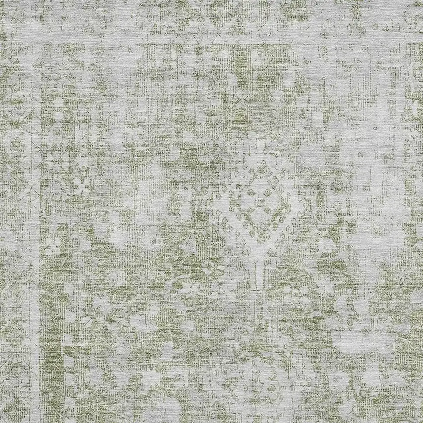 8' Artichoke Green And Ivory Oriental Washable Area Rug With UV Protection Photo 2