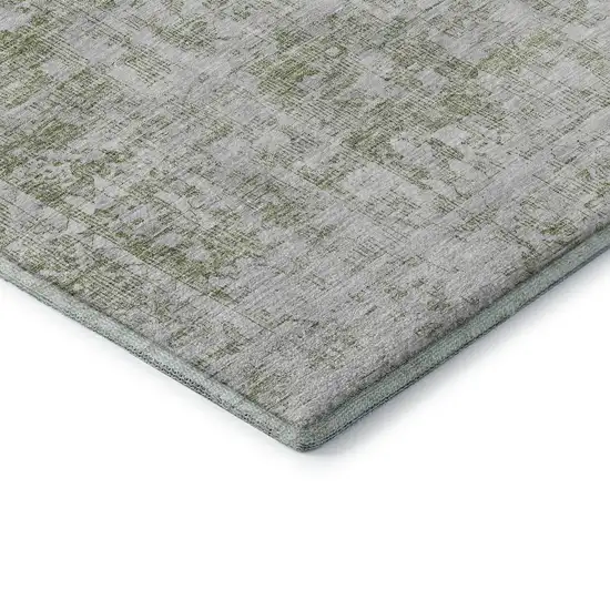 8' Artichoke Green And Ivory Oriental Washable Area Rug With UV Protection Photo 7
