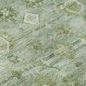 Photo of 8' Artichoke Green And Ivory Oriental Washable Round Rug With UV Protection