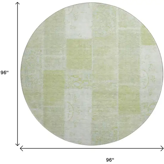 8' Artichoke Green And Ivory Patchwork Washable Round Rug With UV Protection Photo 9