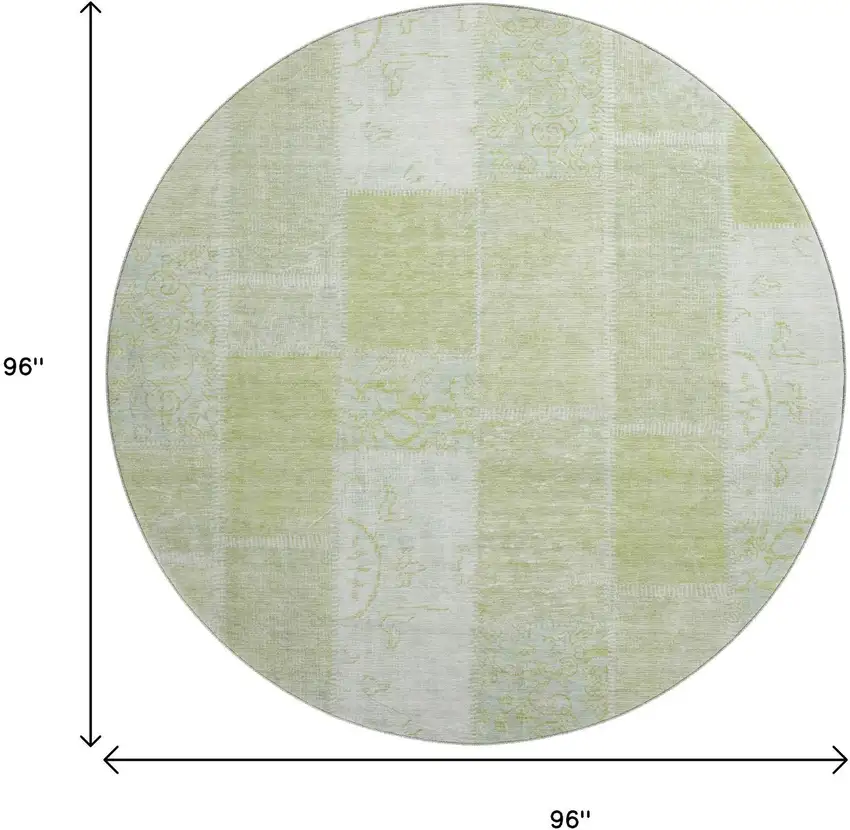8' Artichoke Green And Ivory Patchwork Washable Round Rug With UV Protection Photo 9