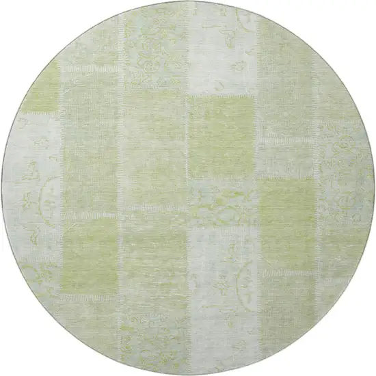 8' Artichoke Green And Ivory Patchwork Washable Round Rug With UV Protection Photo 3